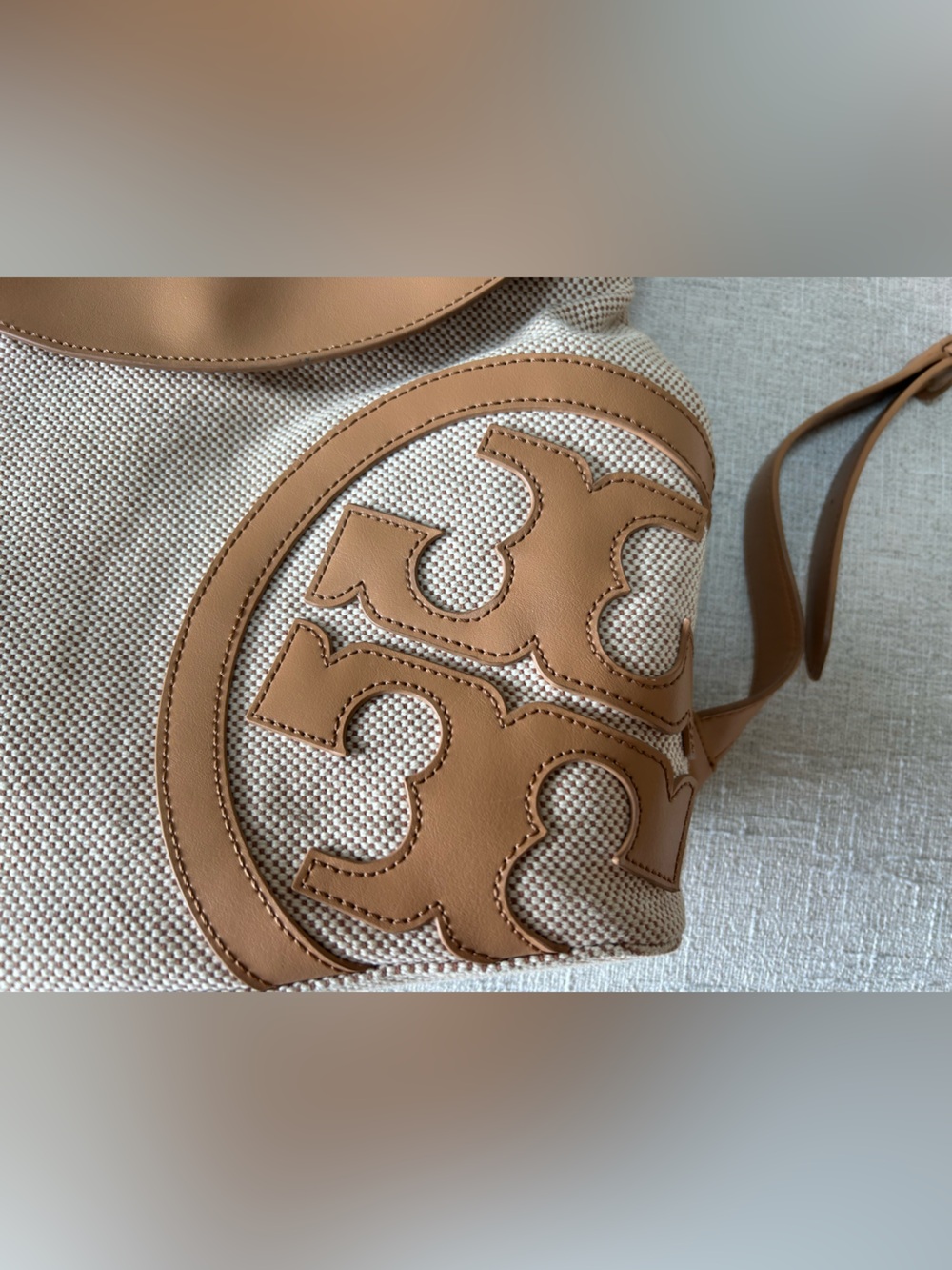 Tory Burch Neutral Canvas Backpack with Tan Leather Trim - Picture 2 of 11
